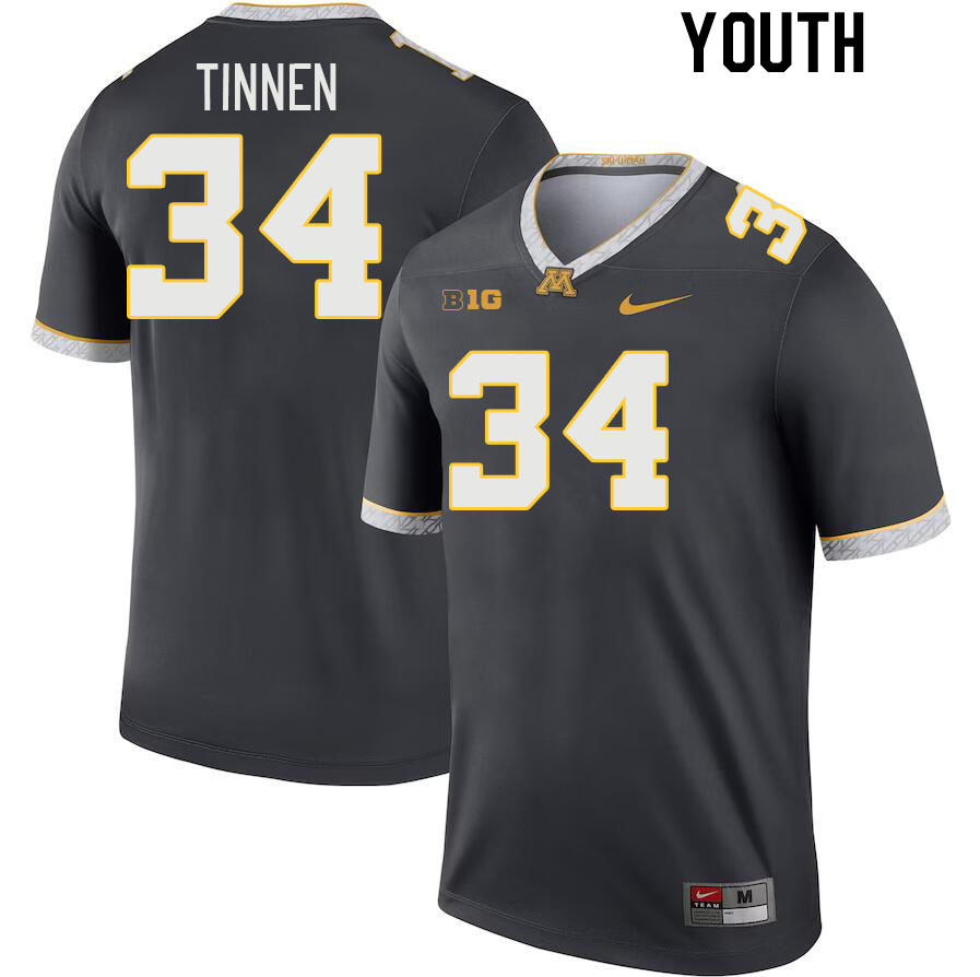 Youth #34 Jack Tinnen Minnesota Golden Gophers College Football Jerseys Stitched-Charcoal